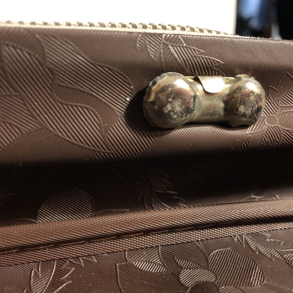 Small Travel Bag Suitcase 1970s Floral Striped Tropical Stripes Zipper Pocket - Picture 15 of 16